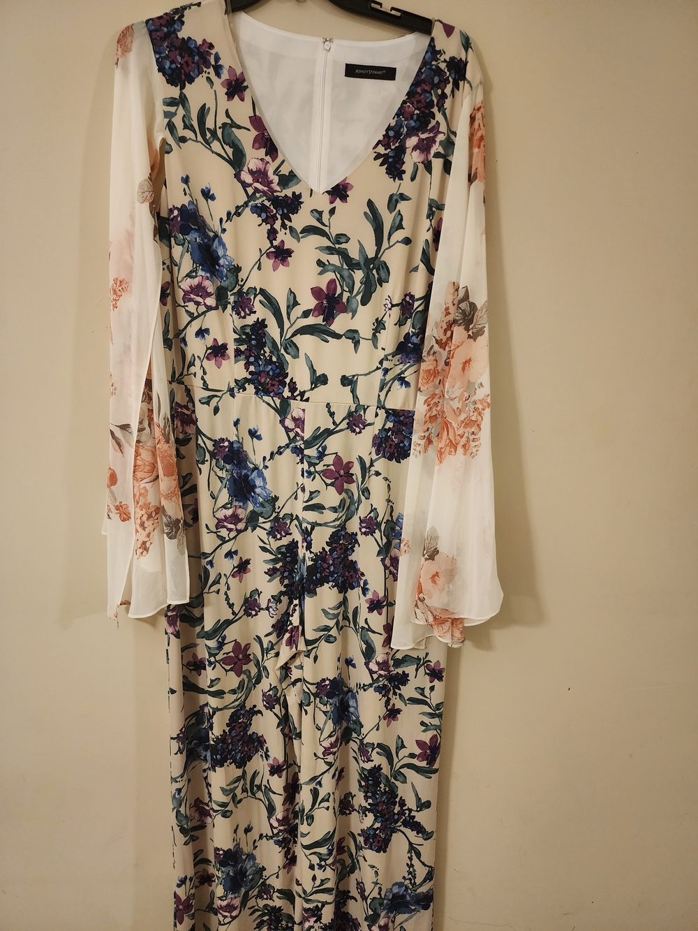 Ashley Stewart Cream Floral Jumpsuit with Blue & Purple Print